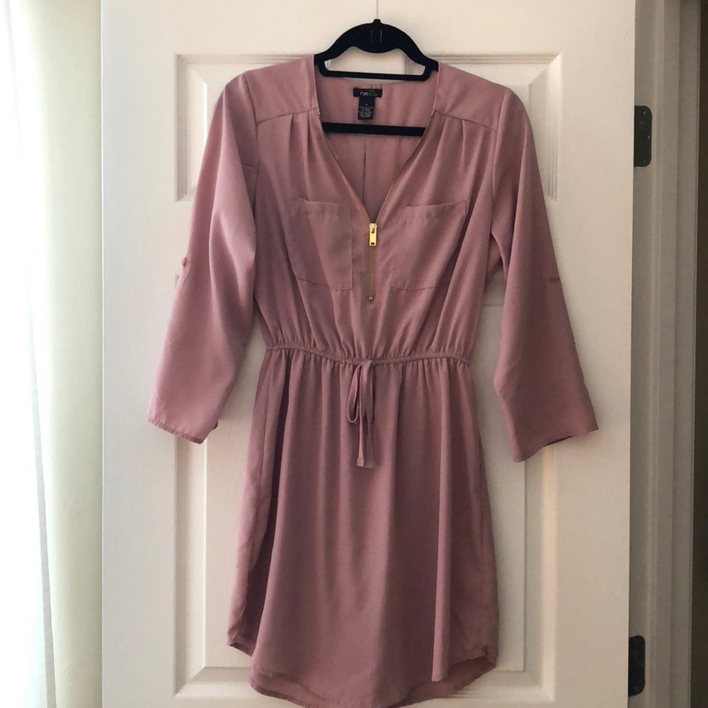 Rose Dress with Gold Zipper